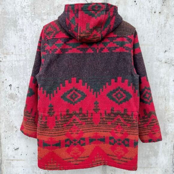 Vintage Woolrich Aztec Southwestern Hooded Wool Chore Coat M Pattern Print Red - Picture 4 of 15